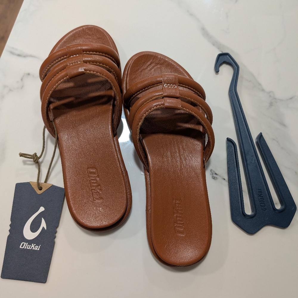 Olukai Brown Slide Sandals